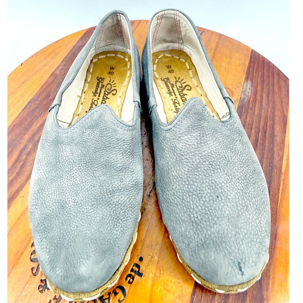 Sabah Slip On Loafers Womens 9 EU 40 Grey Pebbled Leather Handmade Turkey Indie - Picture 4 of 7
